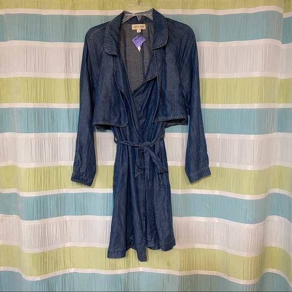 NWT cloth & stone Chambray Denim Trench Coat Jacket Sz Small - Picture 2 of 11